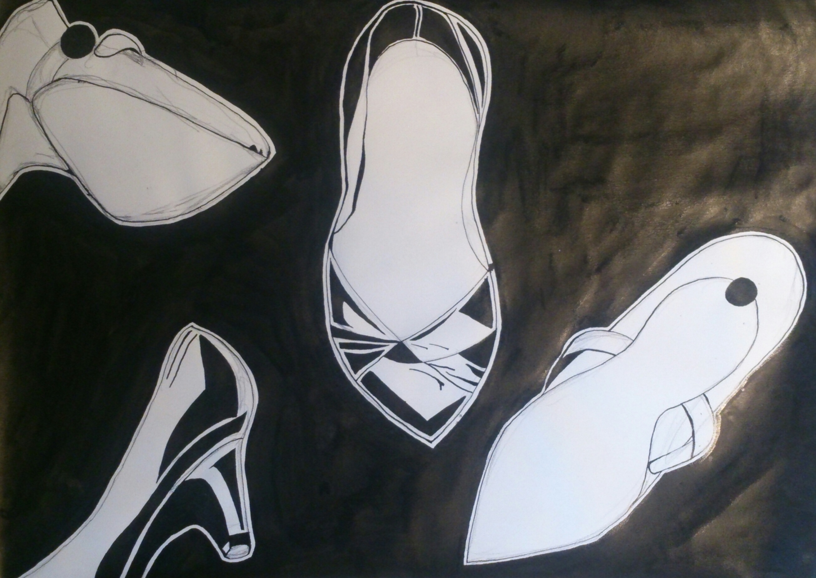 Drawing ink black and white contrast shoes vintage