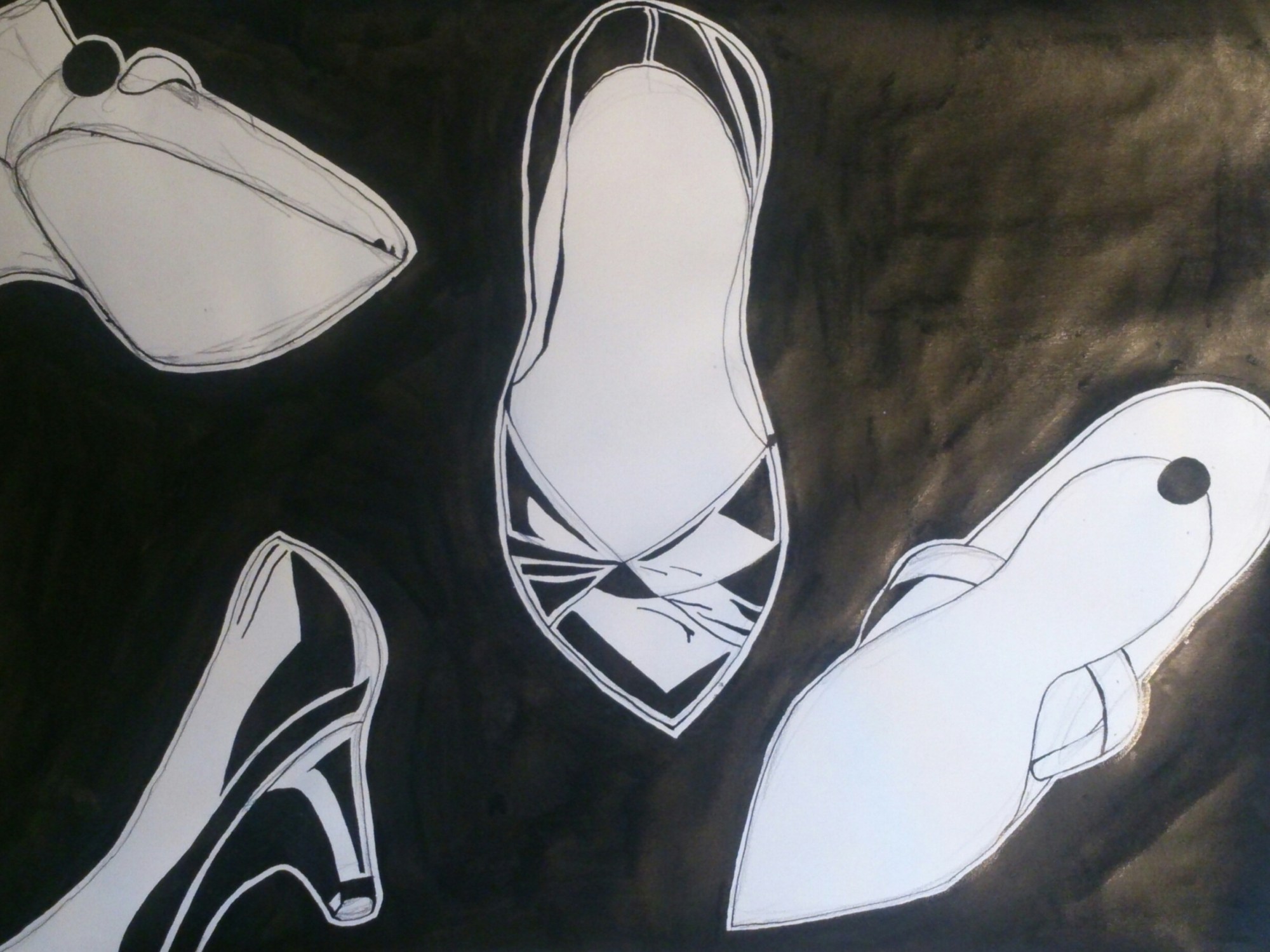 Drawing ink black and white contrast shoes vintage