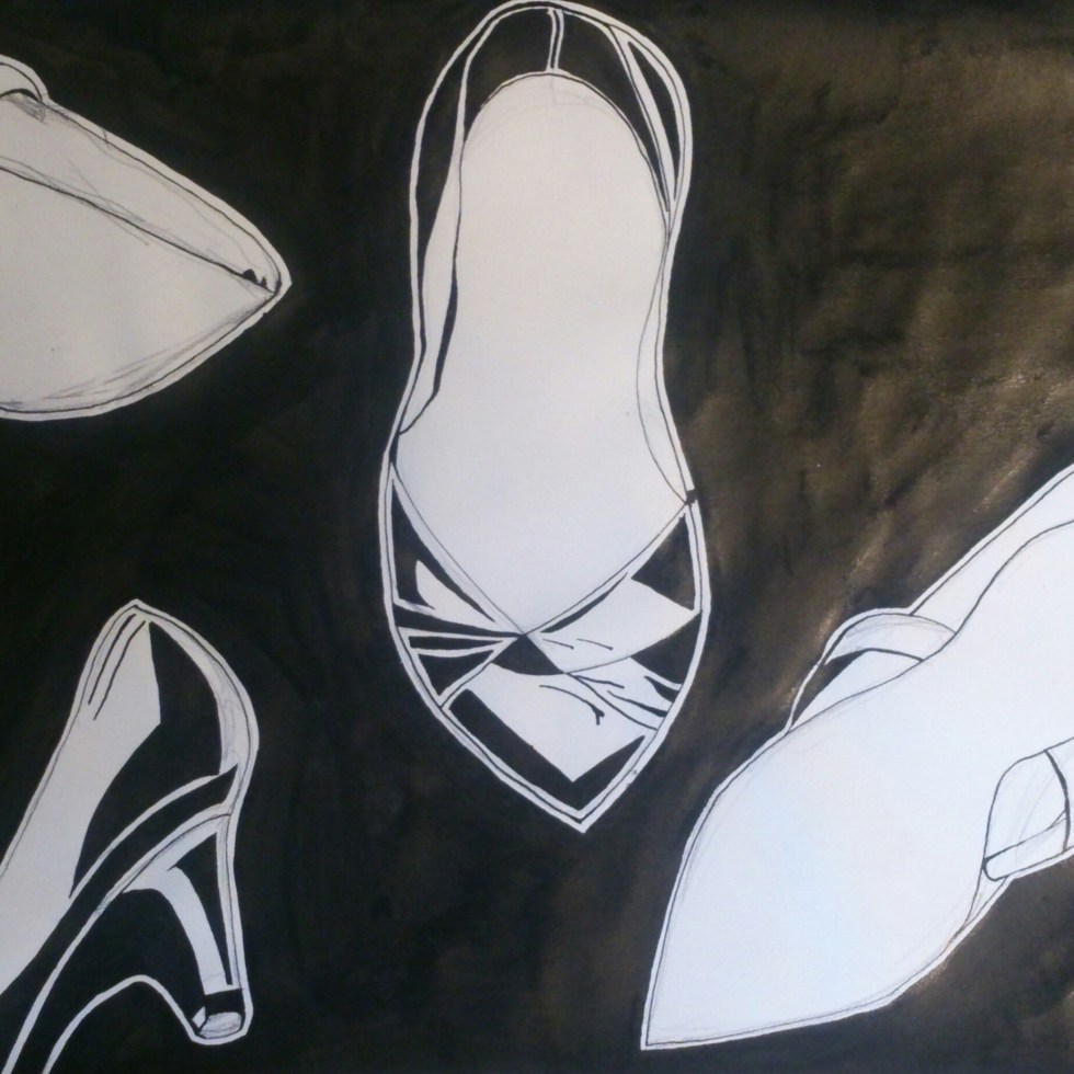 Drawing ink black and white contrast shoes vintage