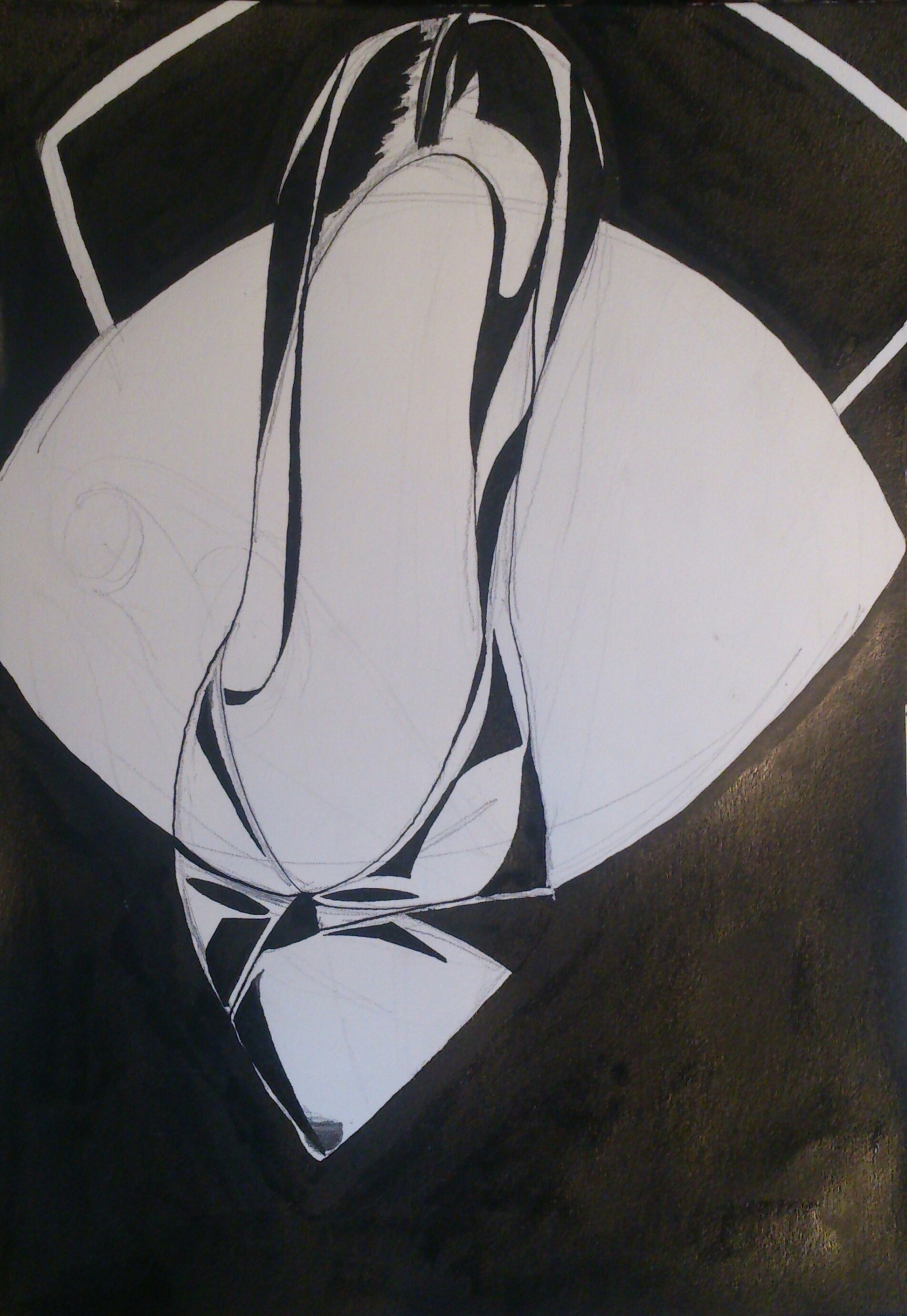 composition black and white ink drawing teakettle shoe vintage