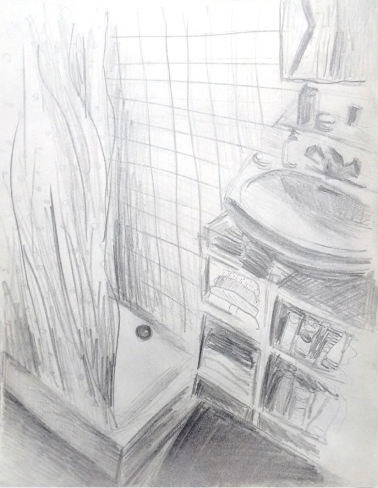 tonale studie interieur grafiet tekenen