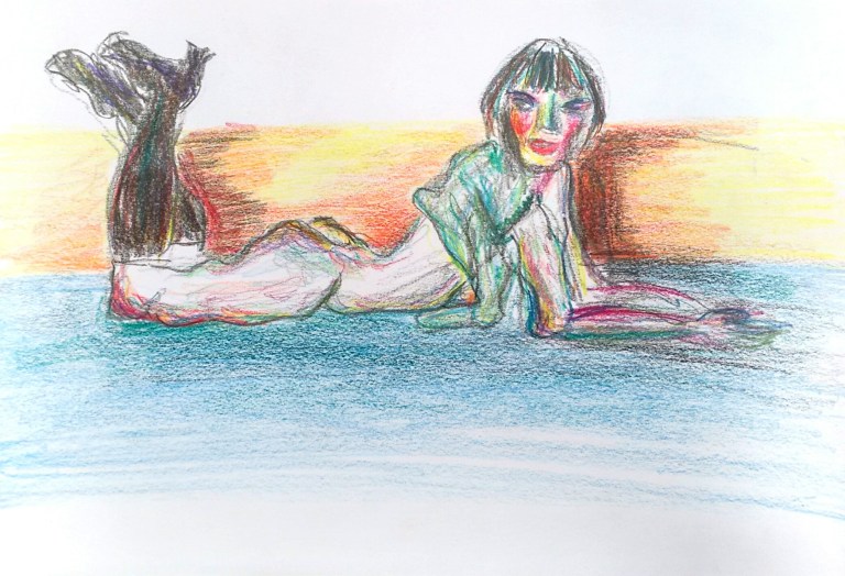 Egon Schiele Kneeling Girl, Resting on Both Elbows Opera Ballet Vlaanderen advertisement mash-up