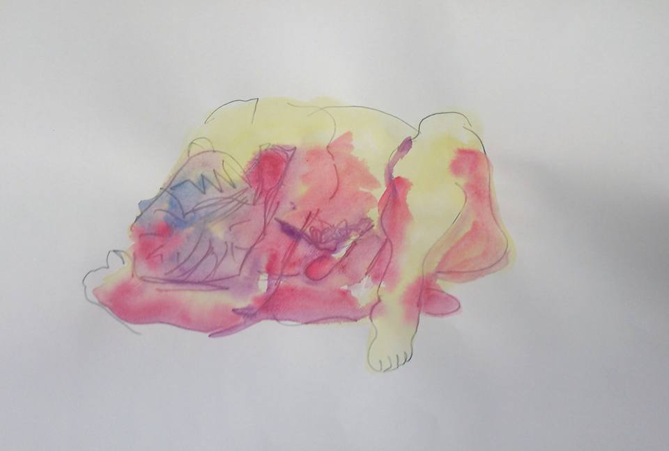 naakt model man schilderij aquarel potlood