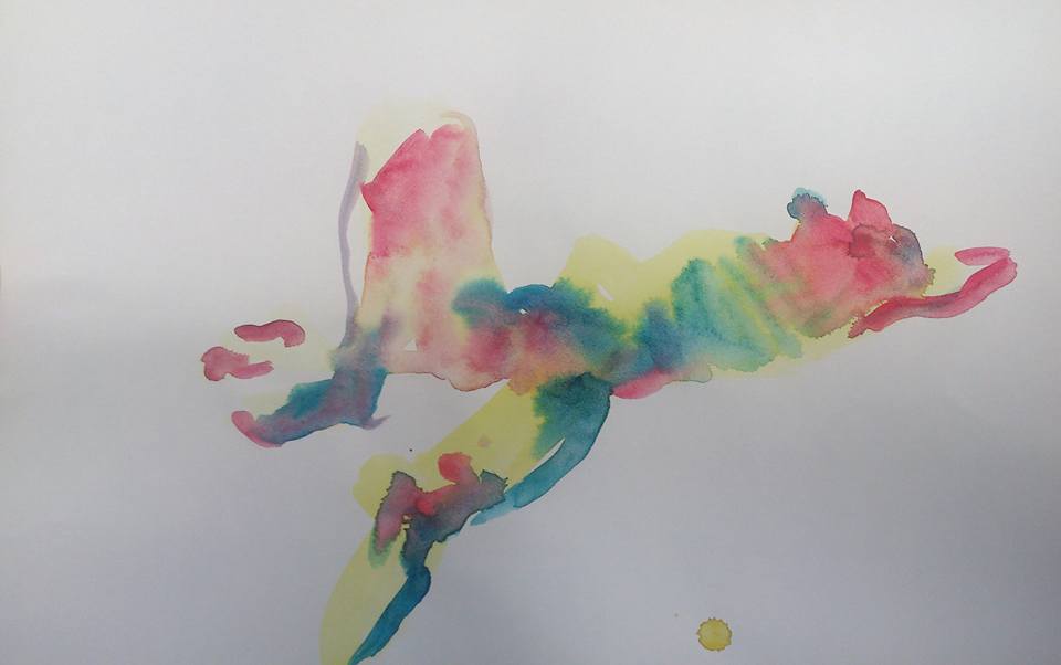 naakt model man schilderij aquarel mager liggend