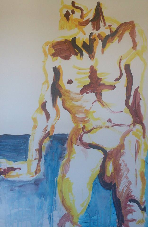 naakt model man schilderij acrylverf baard