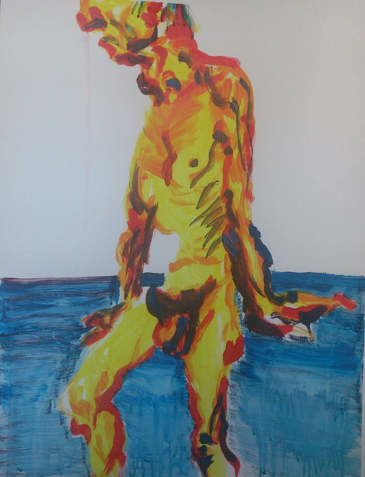 naakt model man schilderij acrylverf oud mager