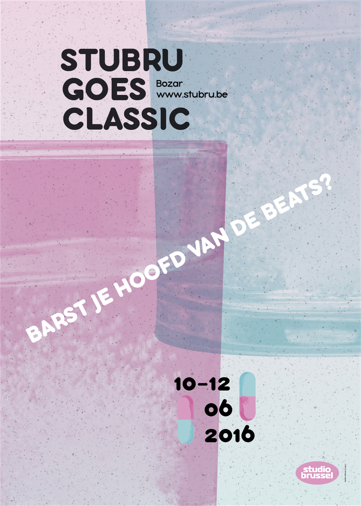 Affiche festival campagne Studio Brussel Bozar klassieke muziek medicijnen transparant