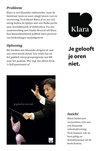 concept sheet campagne reclame Studio Brussel Klara