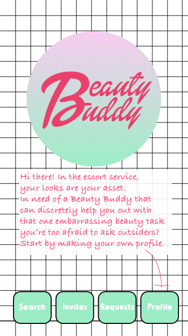 Beauty Buddy app design UI profile menu logo icon grid vaporwave aesthetics gradient