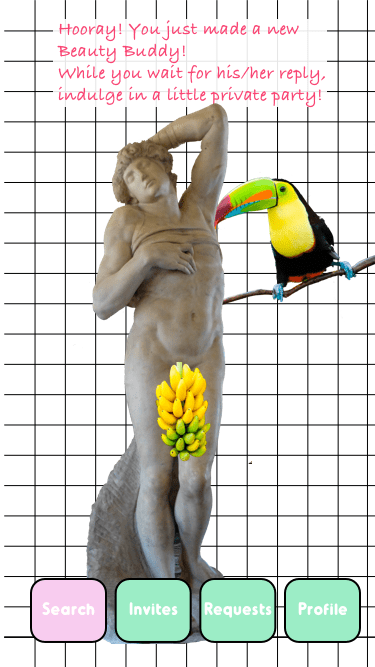 Beauty Buddy app design vaporwave aesthetics confirmation menu grid