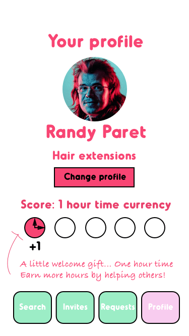 Beauty Buddy app design vaporwave aesthetics Callboys Randy Paret profile change score menu