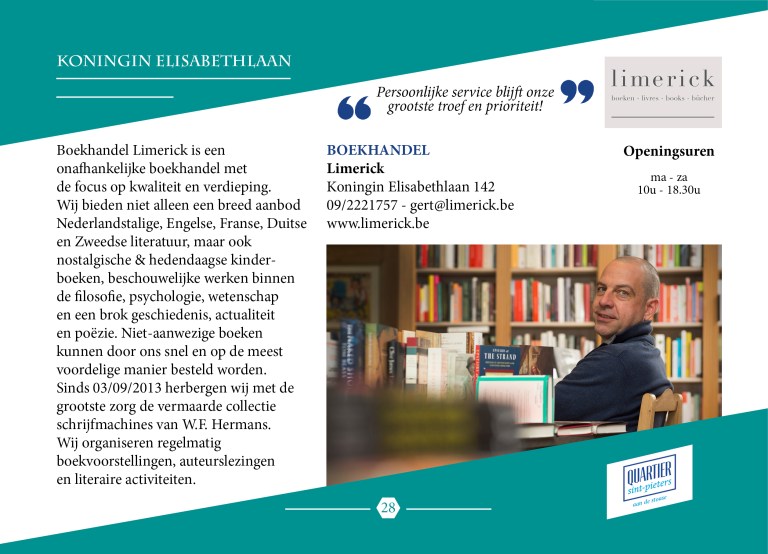 brochure Quartier Sint-Pieters Boekhandel Limerick Koningin Elisabethlaan Gent