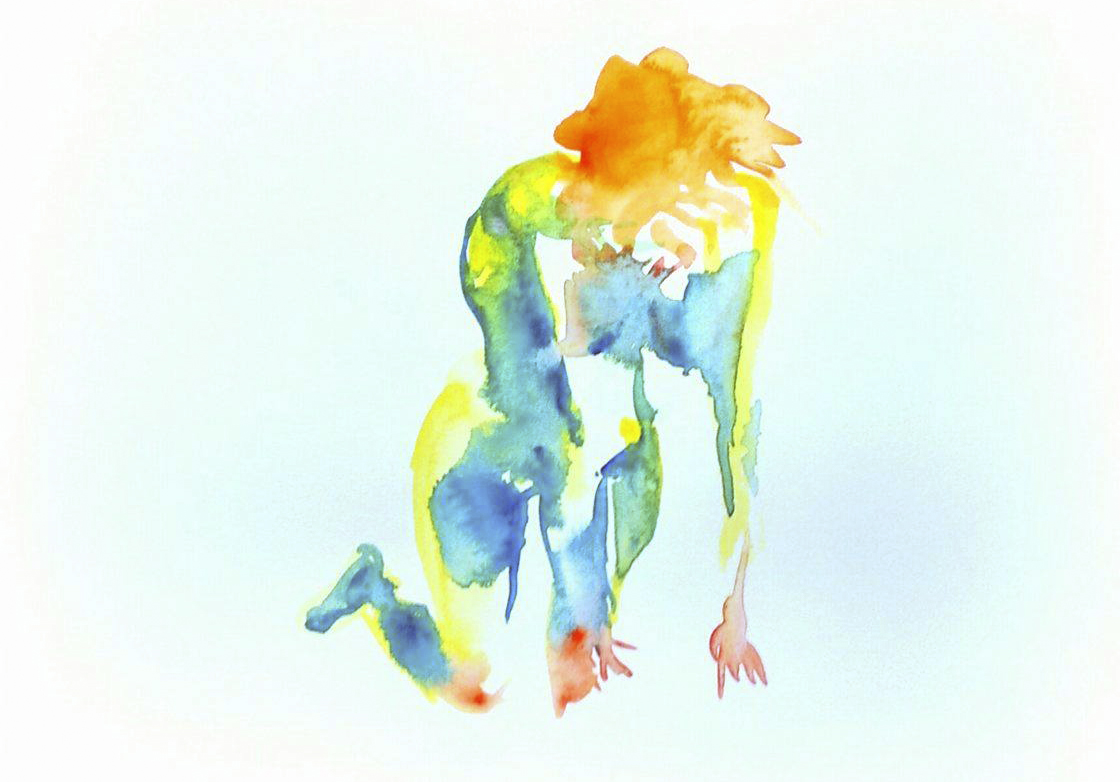 knielend naakt model vrouw aquarel verf schilderen