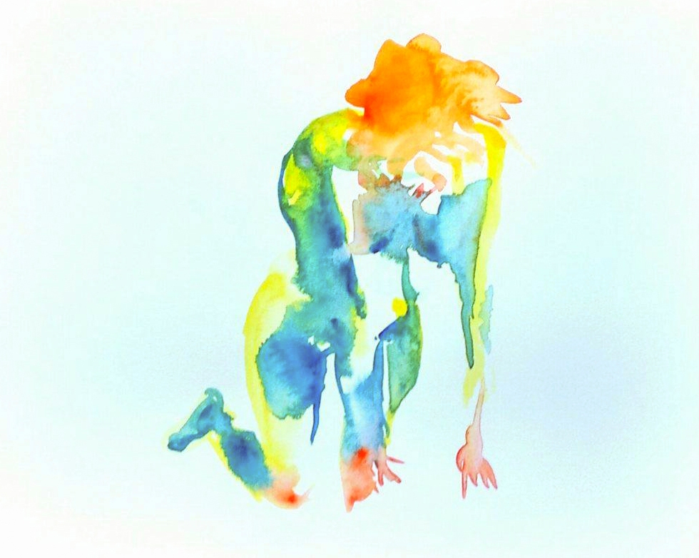 knielend naakt model vrouw aquarel verf schilderen