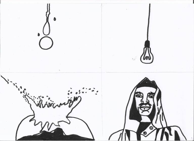 Storyboard fashion movie Richard And Grace black and white industrial raindrops light bulb
