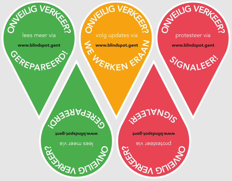 Signaleer onveilig verkeer stickers Muide participatief design BlindSpot