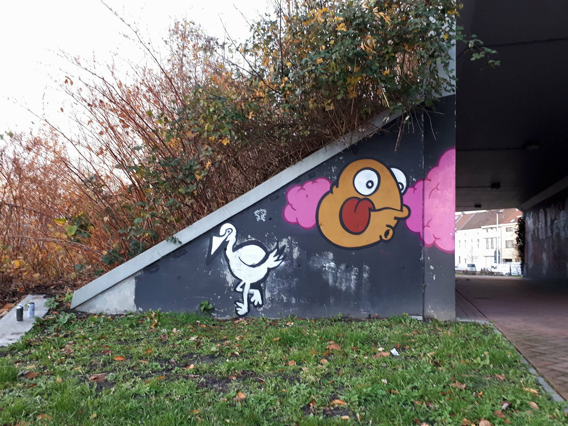 Silver Flamin'O & around wall mural tunnel train graffiti street art Gent Gentbrugge