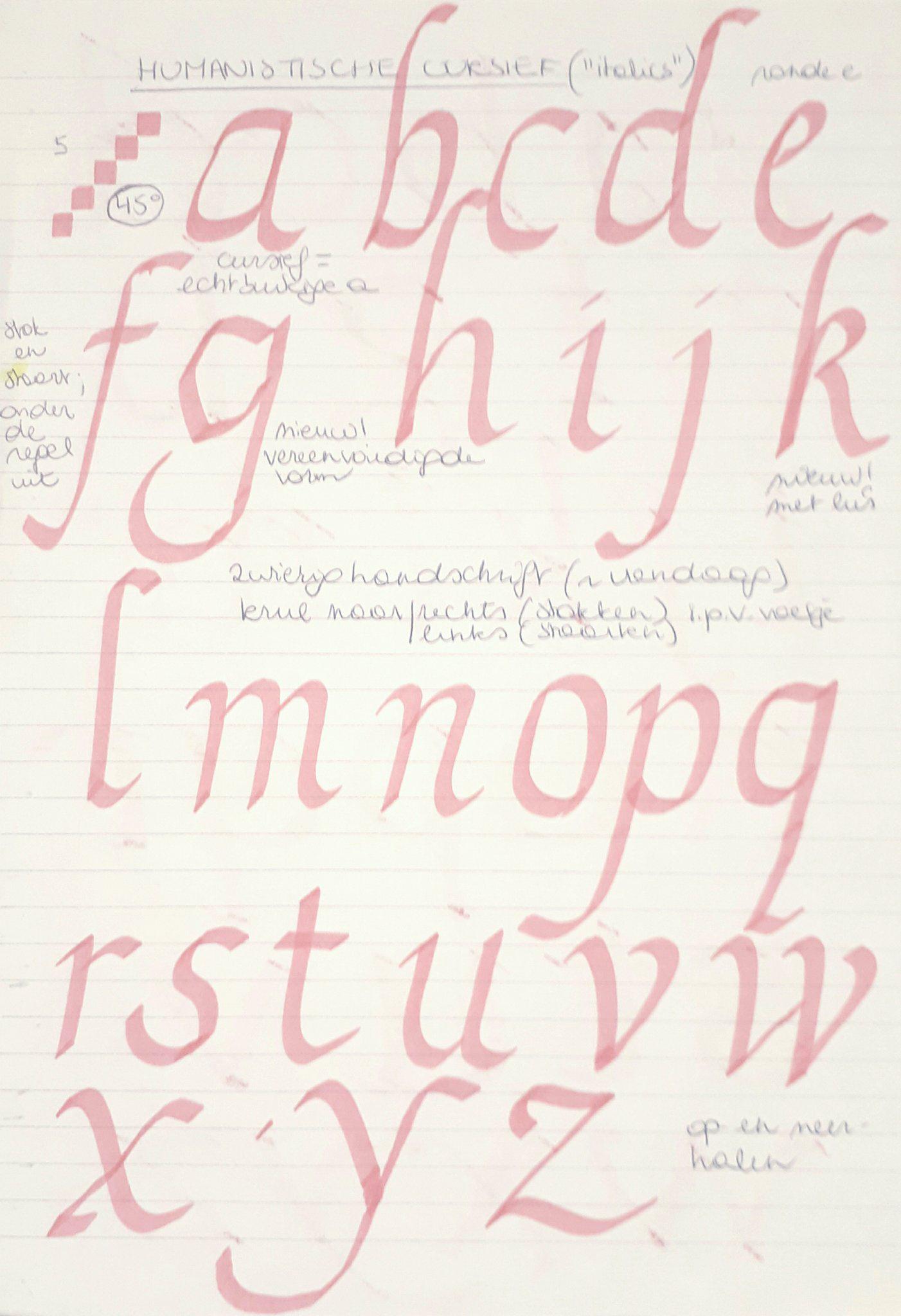 Humanistisch Cursief kalligrafie hand lettering handschrift typografie