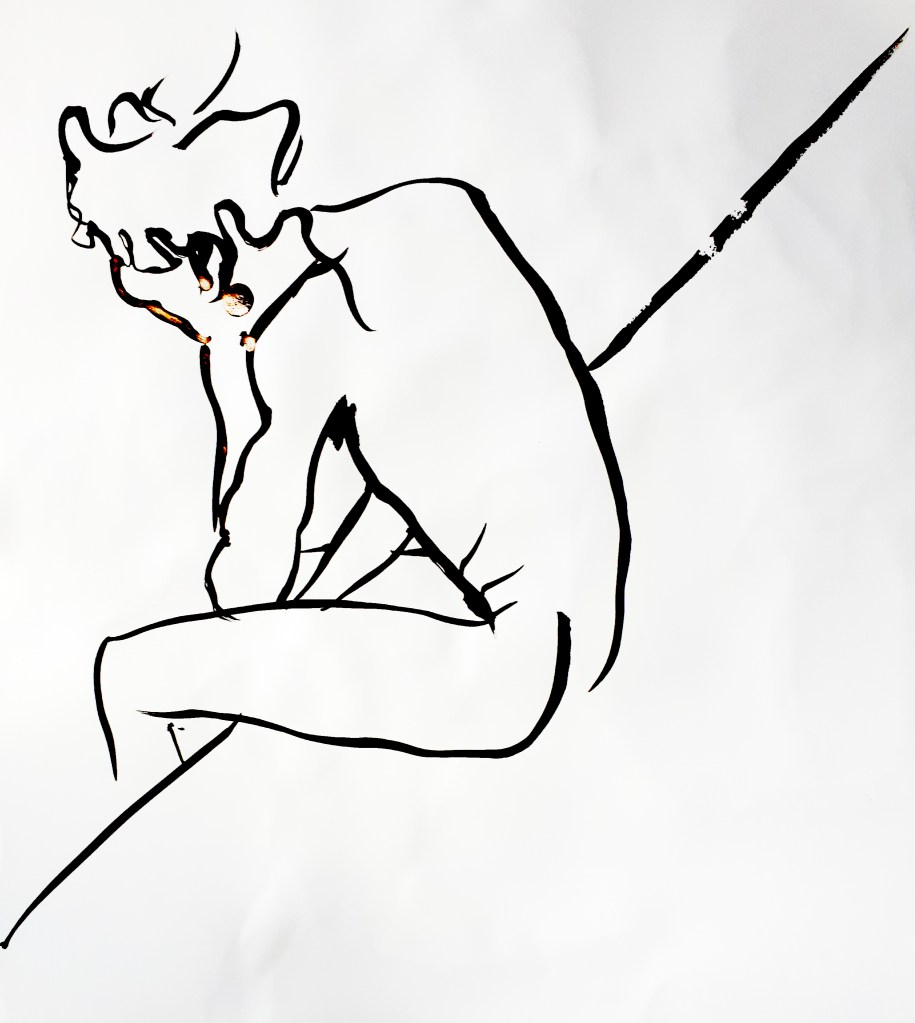 Zittend naakt (Chinese inkt) drawing ink male nude model