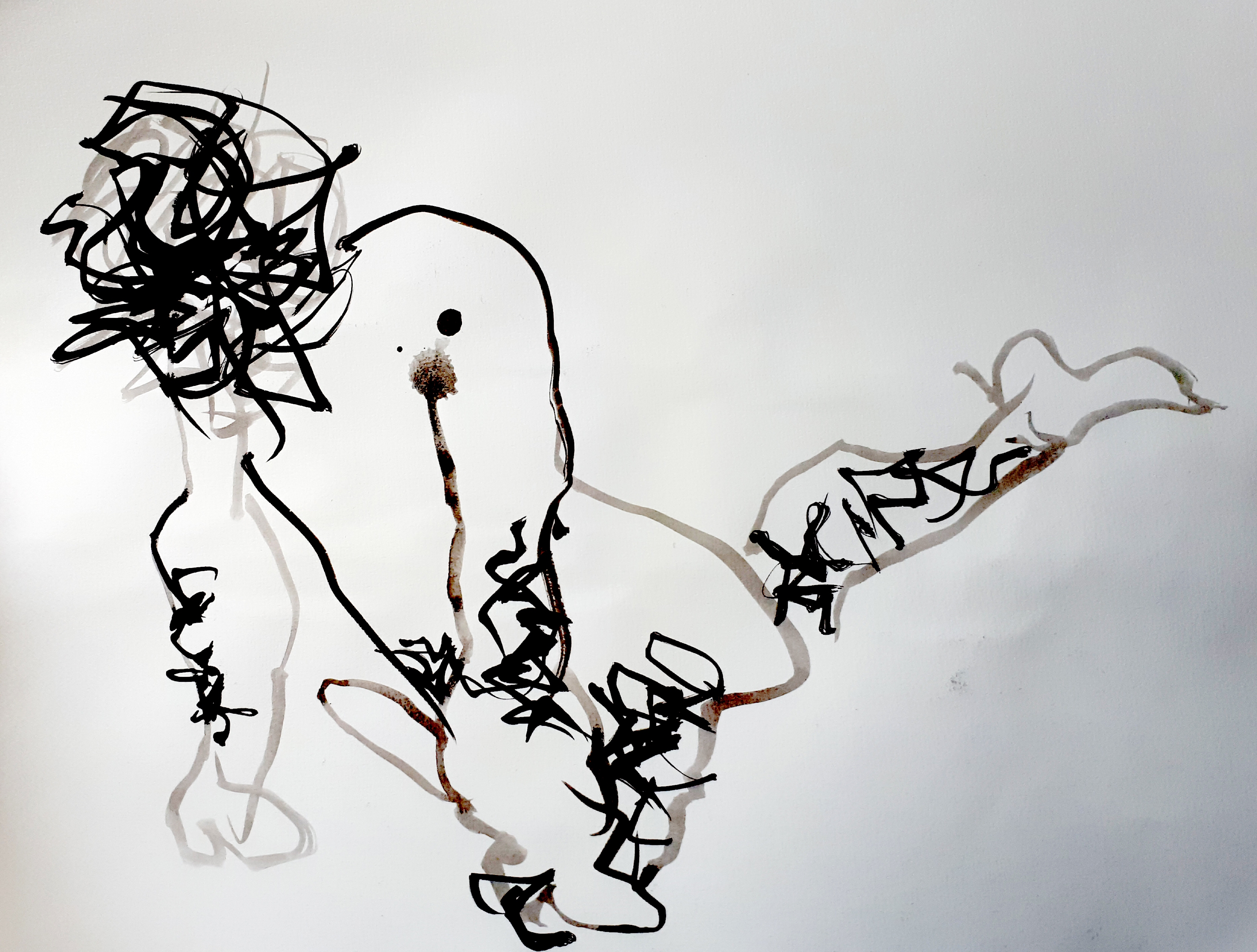 Zittend naakt (Chinese inkt) drawing ink male nude model