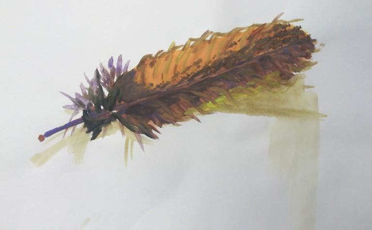 still life feather search for abstraction four versions acryl