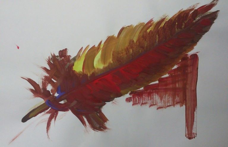 still life feather search for abstraction four versions acryl