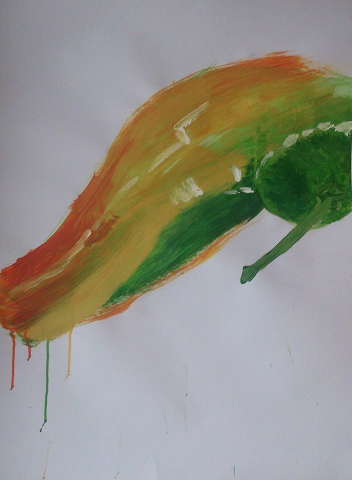 still life red yellow green orange pepper acryl