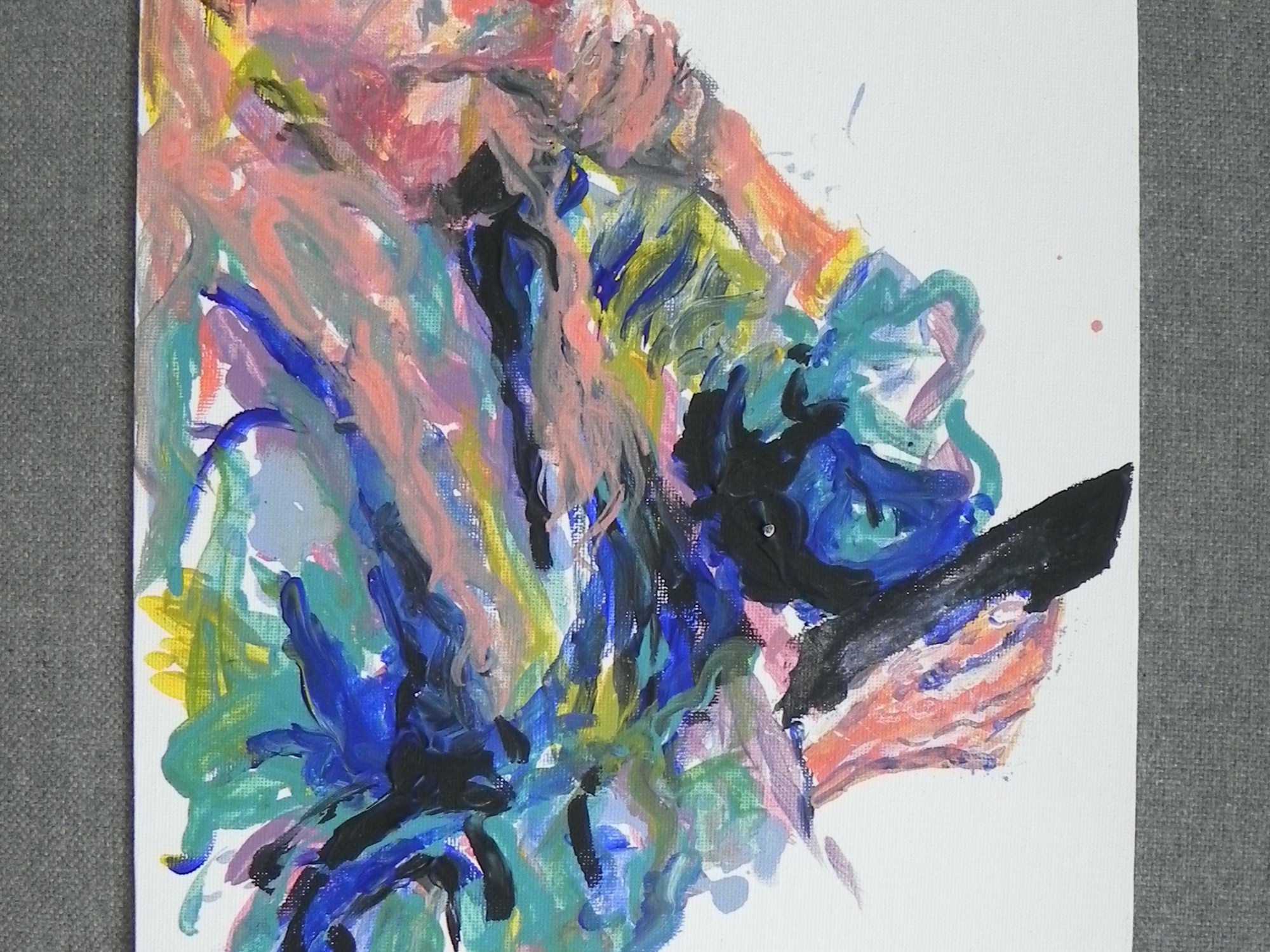 In mijn werk ga ik op zoek naar de schoonheid in menselijke imperfecties, het broze achter banale beelden. Op een onbewaakt moment blijkt hoe verslaafd we zijn aan onze smartphone en blijven scrollen, tot brainrot toe. Speelse kleuren contrasteren met dat zuigend zwart gat. Dit werk is te zien en te koop bij Kunsthal Gent tijdens Zomersalon 2025: Buy Local 4 (04/07-31/08).