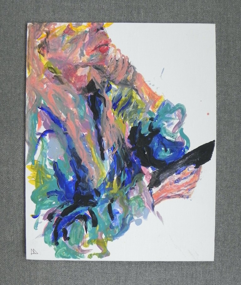 In mijn werk ga ik op zoek naar de schoonheid in menselijke imperfecties, het broze achter banale beelden. Op een onbewaakt moment blijkt hoe verslaafd we zijn aan onze smartphone en blijven scrollen, tot brainrot toe. Speelse kleuren contrasteren met dat zuigend zwart gat.

Dit werk is te zien en te koop bij Kunsthal Gent tijdens Zomersalon 2025: Buy Local 4 (04/07-31/08).